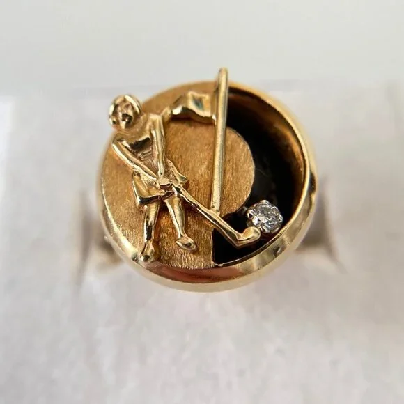 Vintage 14k Solid Yellow Gold Diamond Golfer Band Ring Size 6 - Picture 10 of 10